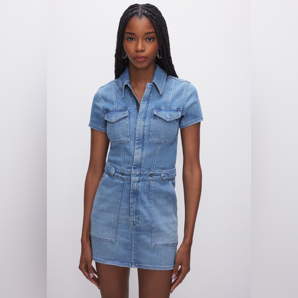 NWT Good American‎ Fit for success denim utility mini dress